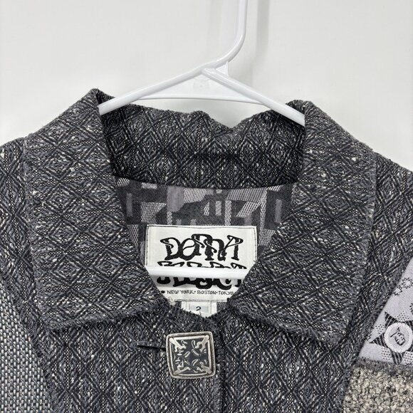 Donna Jessica Art-to-Wear Patchwork Blazer Size 2 Large Metal Buttons Grunge - Picture 7 of 13